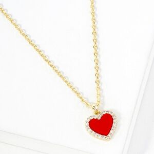 Red CZ Stone Heart Pendant Necklace Charm Gold Jewelry Crystal Chain
